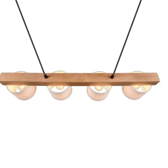 Lampadario per tavolo da pranzo lineare naturale legno 4 luci