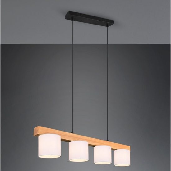 Lampadario per tavolo da pranzo lineare naturale legno 4 luci