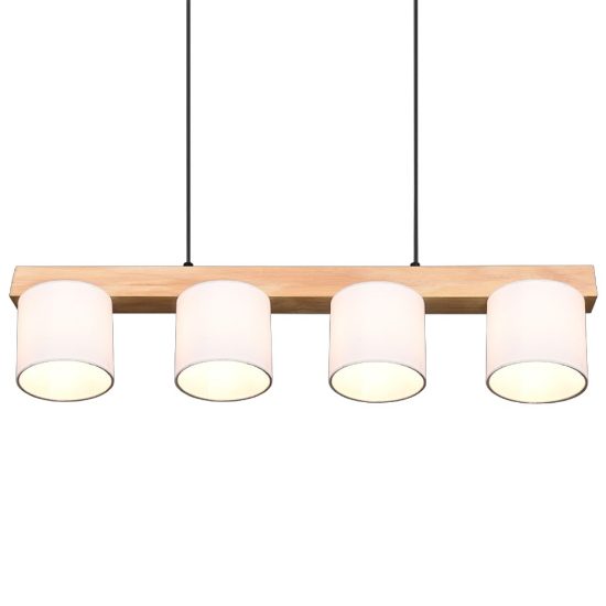 Lampadario per tavolo da pranzo lineare naturale legno 4 luci