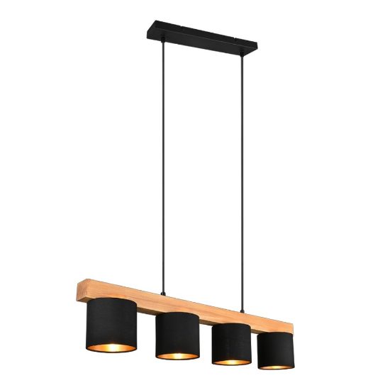 Lampadario lineare nero legno a sospensione 4 luci