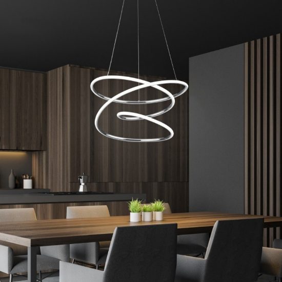Lampadario moderno design cromo led 4000k dimmerabile