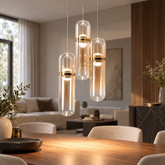 Fabas portofino lampadario da cucina 3 luci vetro cognac led 18w 3000k dimmerabile 3
