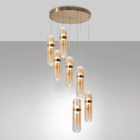 Fabas luce portofino lampadario moderno 6 luci ottone satinato led 34w 3000k dimmerabile