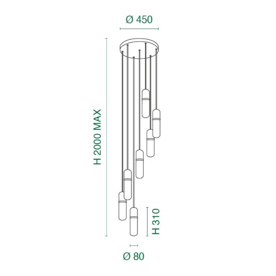 Fabas luce portofino lampadario moderno 6 luci ottone satinato led 34w 3000k dimmerabile