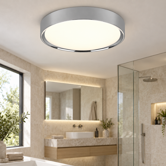 Plafoniera da bagno ip44 cromo led 18w 3000k 33cm