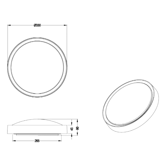 Plafoniera rotonda per bagno nero led 3000k ip44