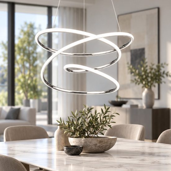 Lampadario moderno design cromo led 4000k dimmerabile