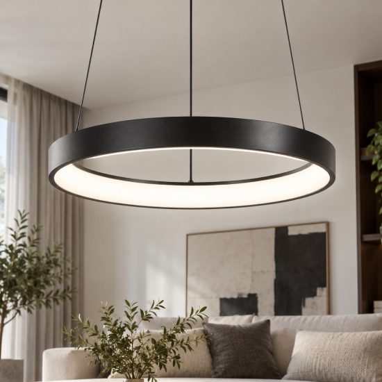 Fabas luce bacco lampadario nero anello led 38w cct 2700k 3000k 4000k dimmerabile