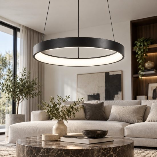 Fabas luce bacco lampadario nero anello led 38w cct 2700k 3000k 4000k dimmerabile