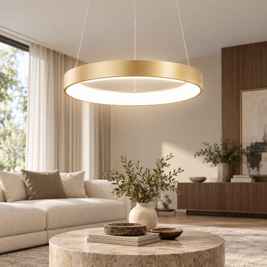 Fabas luce bacco lampada a sospensione minimal ottone satinato led 38w cct 2700k 4000k dimmerabile