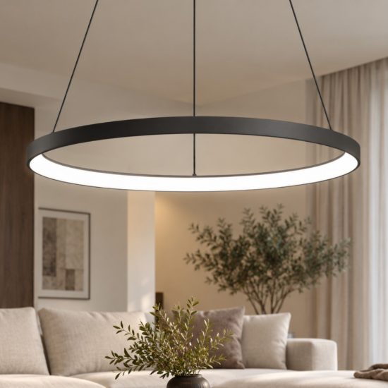 Fabas luce bacco lampadario moderno ad anello nero led 75w cct 2700k 3000k 4000k dimmerabile