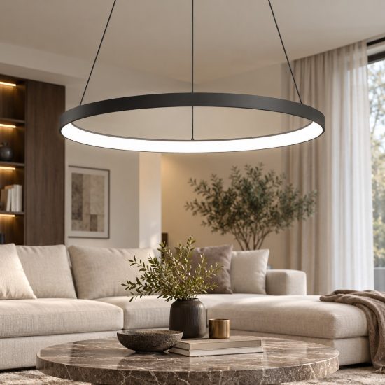 Fabas luce bacco lampadario moderno ad anello nero led 75w cct 2700k 3000k 4000k dimmerabile