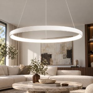 Fabas lampadario moderno bacco anello bianco led 75w cct 2700k 3000k 4000k dimmerabile