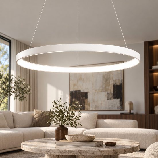 Fabas lampadario moderno bacco anello bianco led 75w cct 2700k 3000k 4000k dimmerabile