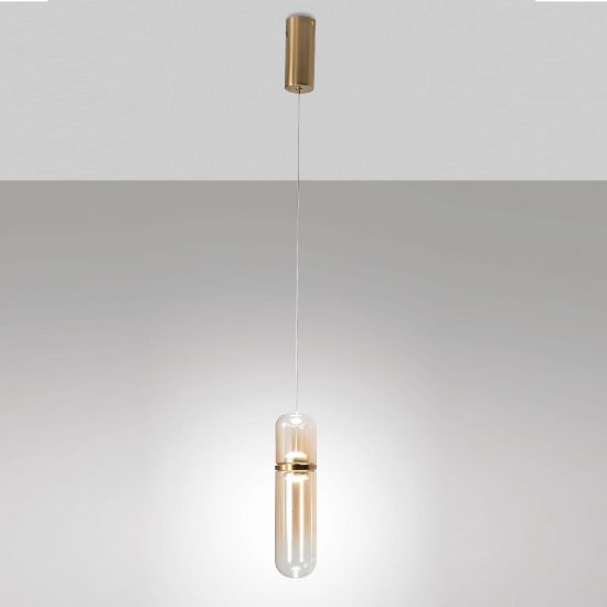 Fabas luce portofino lampada led 7w 3000k dimmerabile per camera da letto moderna a sospensione cilindrica ottone satinato