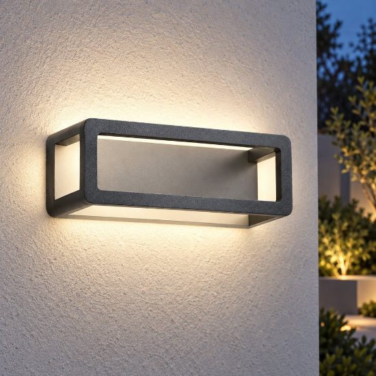 Applique da esterno led 9,5w 3000k ip65 moderna rettangolare antracite 23cm