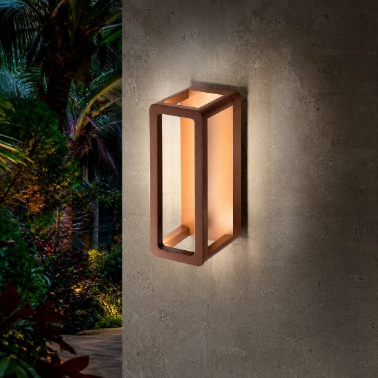 Lampada da parete per esterno led 9,5w 3000k ip65 23cm moderna rettangolare ruggine