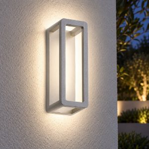 Applique da esterno led 9,5w 3000k ip65 23cm rettangolare moderna grigio perla