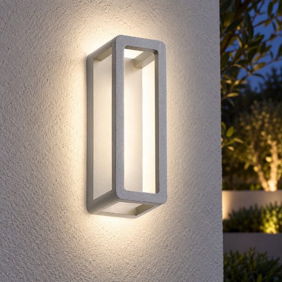 Applique da esterno led 9,5w 3000k ip65 23cm rettangolare moderna grigio perla
