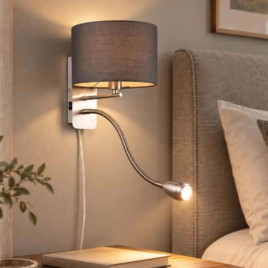 Applique per comodino camera da letto luce lettura nickel