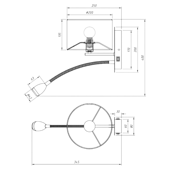 Applique per comodino camera da letto luce lettura nickel
