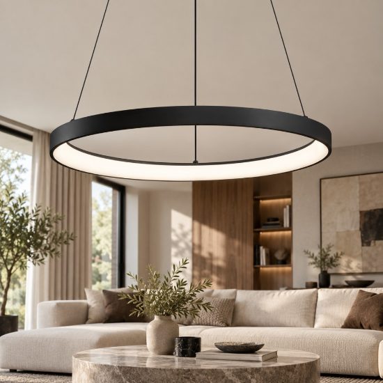 Fabas lampadario ad anello bacco nero led 56w cct 2700k 3000k 4000k dimmerabile