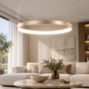 Fabas luce bacco lampadario moderno anello led 56w cct 2700k 4000k dimmerabile ottone satinato