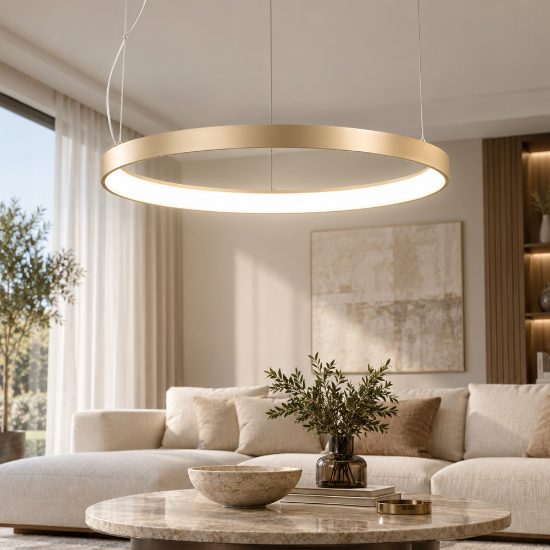 Fabas luce bacco lampadario moderno anello led 56w cct 2700k 4000k dimmerabile ottone satinato