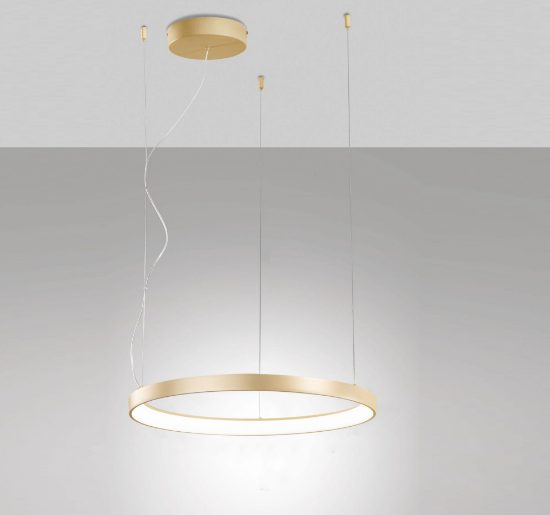 Fabas luce bacco lampadario moderno anello led 56w cct 2700k 4000k dimmerabile ottone satinato