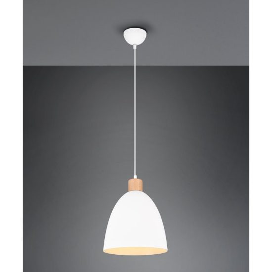 Lampada a sospensione per isola cucina cono bianco legno