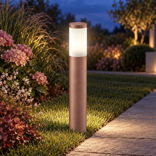 Lampione ip54 moderno da esterno cilindrico oro rosato 60cm