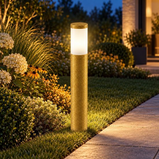 Lampione da giardino ip54 cilindrico moderno oro opaco 60cm