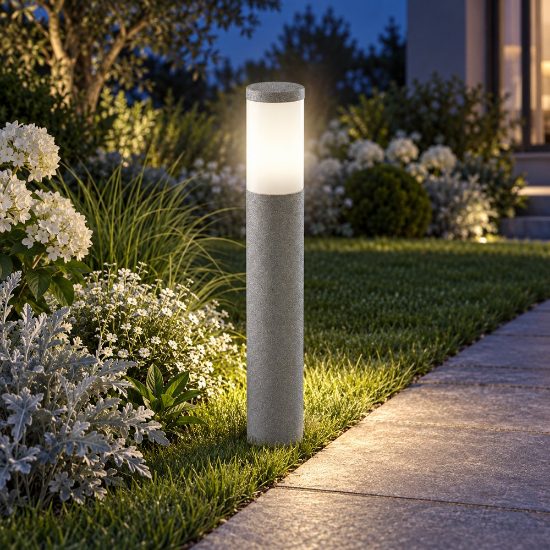 Lampioncino da esterno ip54 60cm moderno cilindrico grigio perla
