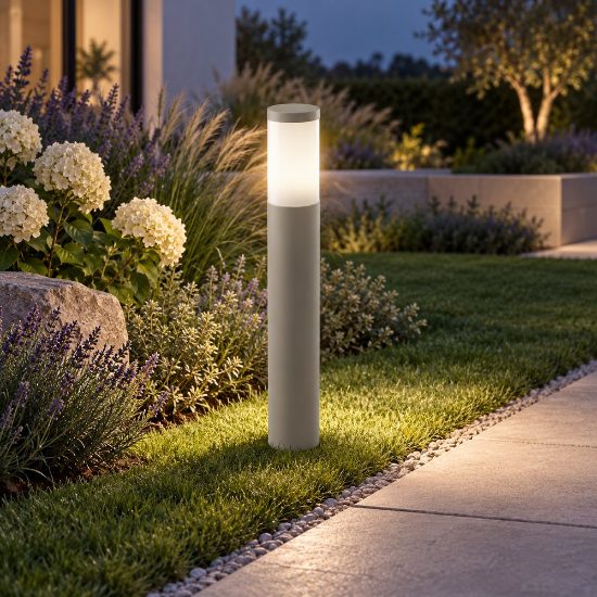 Lampione ip54 moderno da esterno giardino cilindrico tortora 60cm