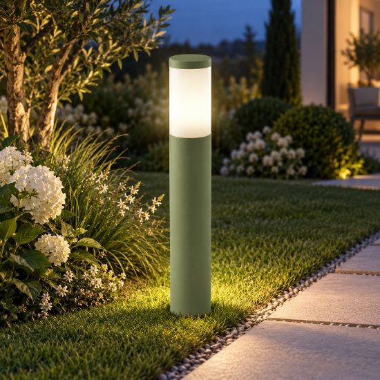 Lampione da esterno ip54 cilindrico moderno verde salvia 60cm