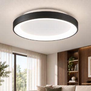 Fabas bacco plafoniera moderna rotonda nera led 38w cct 2700k 3000k 4000k dimmerabile