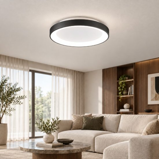 Fabas bacco plafoniera moderna rotonda nera led 38w cct 2700k 3000k 4000k dimmerabile