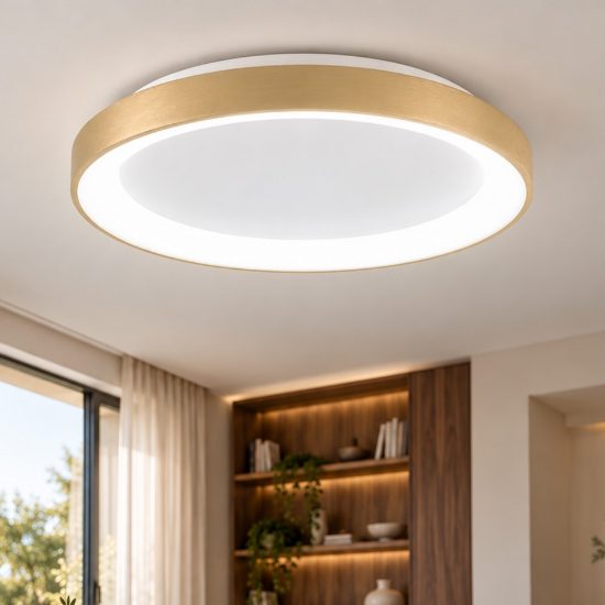 Fabas luce bacco plafoniera led 38w cct 2700k 4000k dimmerabile moderna disco ottone satinato