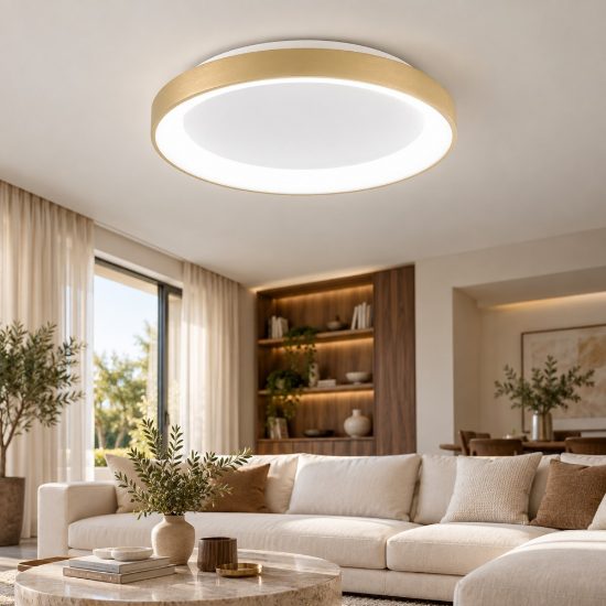 Fabas luce bacco plafoniera led 38w cct 2700k 4000k dimmerabile moderna disco ottone satinato
