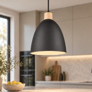 Lampada a sospensione per penisola cucina conica nero legno