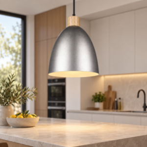 Lampada a sospensione per isola cucina conica nickel opaco legno