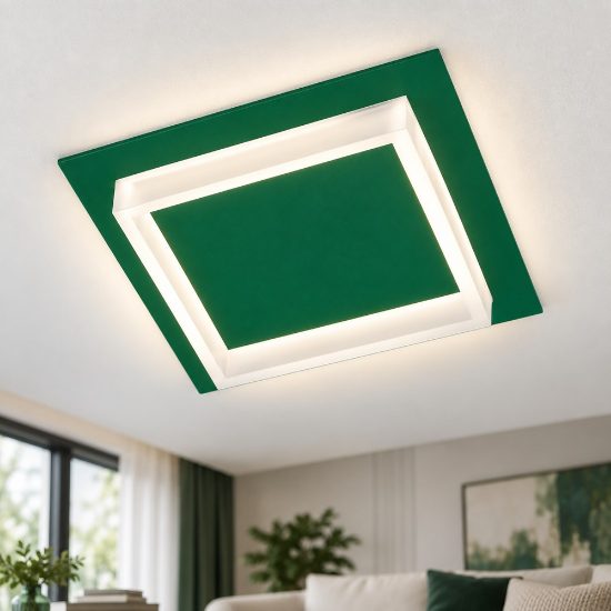 Plafoniera moderna quadrata verde bosco led 28w cct 3000k 4000k 35cm