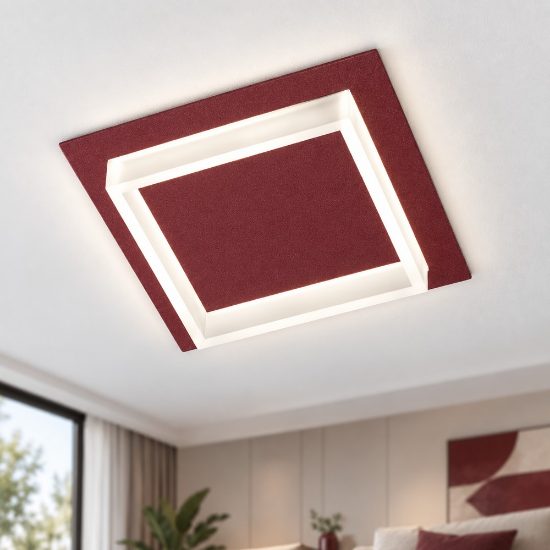 Plafoniera led 28w cct 3000k 4000k quadrata moderna bordeaux 35cm