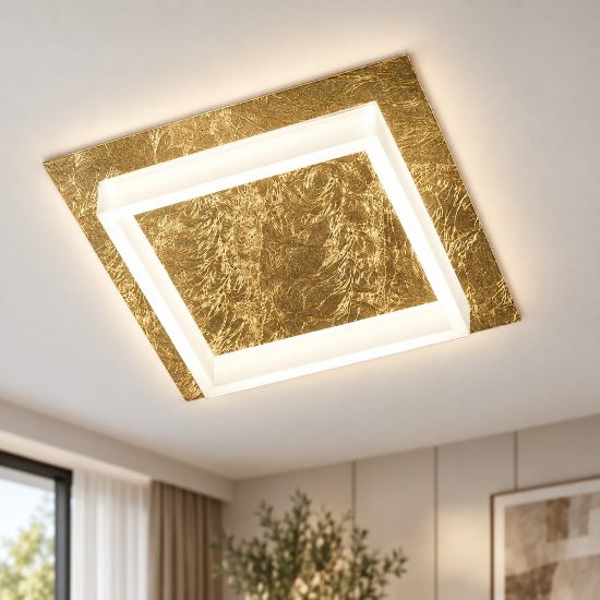 Plafoniera led 28w cct 3000k 4000k moderna quadrata foglia oro 35cm