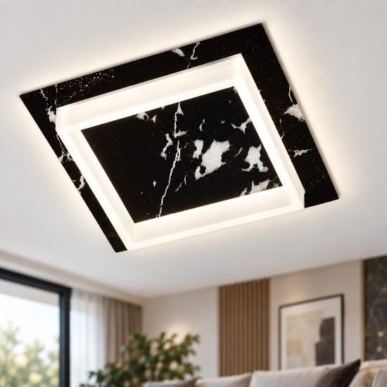 Plafoniera moderna quadrata marmo nero led 28w cct 3000k 4000k