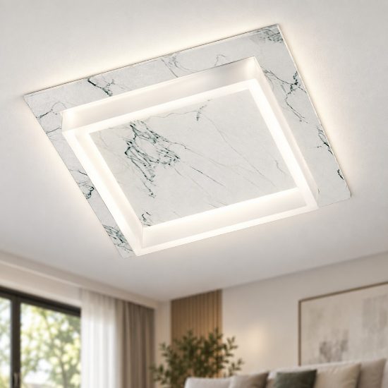 Plafoniera led 28w cct 3000k 4000k quadrata moderna marmo bianco