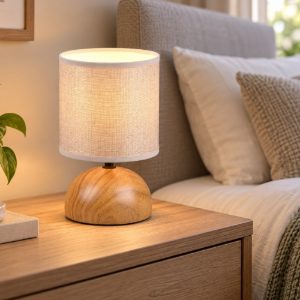 Abat-jour comodino per camera da letto paralume beige legno