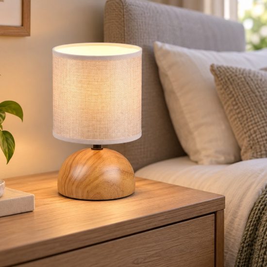 Abat-jour comodino per camera da letto paralume beige legno