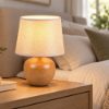 Abat-jour lampada da comodino legno paralume tessuto beige