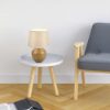 Abat-jour lampada da comodino legno paralume tessuto beige
